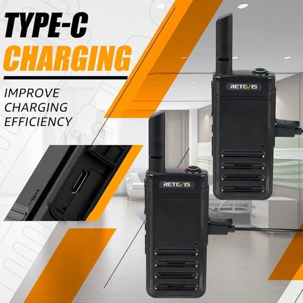 Retevis RB639P Walkie Talkie, USB-C uppladdningsbar Walkie Talkie med headset, VOX, PMR446, bärbar för skola, sjukhus (svart, 10 st)