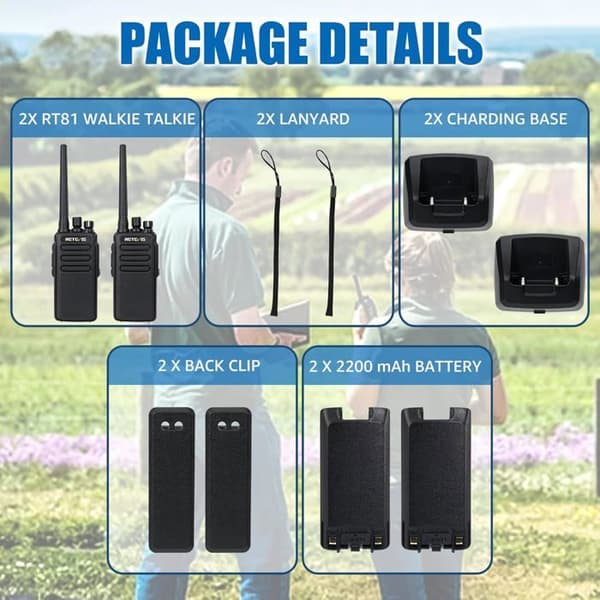 Retevis RT81V Walkie Talkie med lång räckvidd, IP67, laddningsbar 2200mAh, digital tvåvägsradio, byggarbetsplats (2 st)
