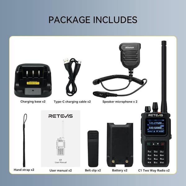 Retevis C1 Professional Walkie Talkie, IP67 vattentät lång räckvidd, mikrofon, nödlarmgruppsamtal, 1800mAh uppladdningsbar