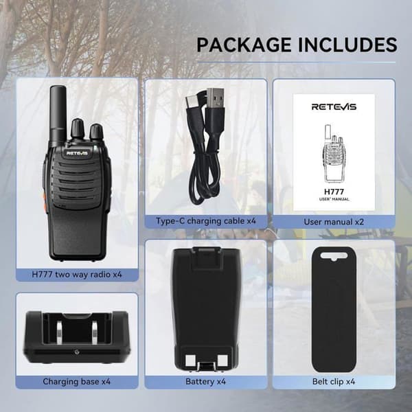 Retevis H777 Professionell Walkie-Talkie Enklare Parning, Nödlarm, VOX, Typ-C, Lång Räckvidd för Camping (4 Stycken)