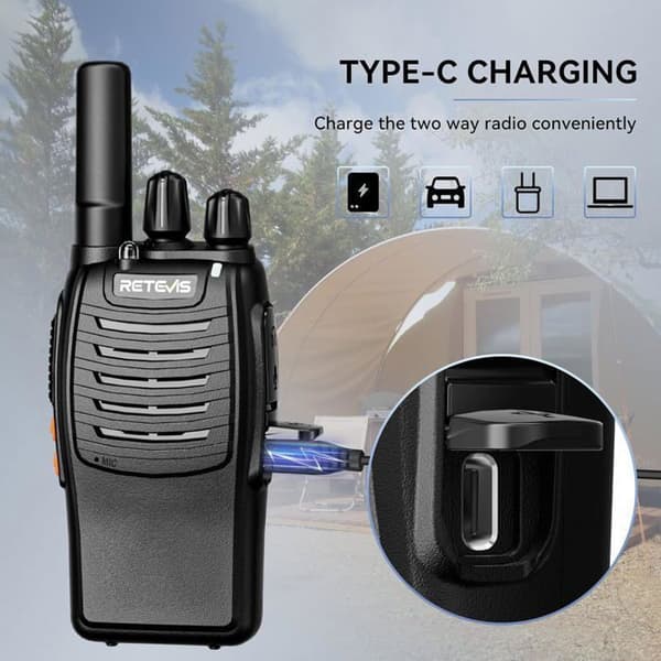 Retevis H777 Professionell Walkie-Talkie Enklare Parning, Nödlarm, VOX, Typ-C, Lång Räckvidd för Camping (4 Stycken)