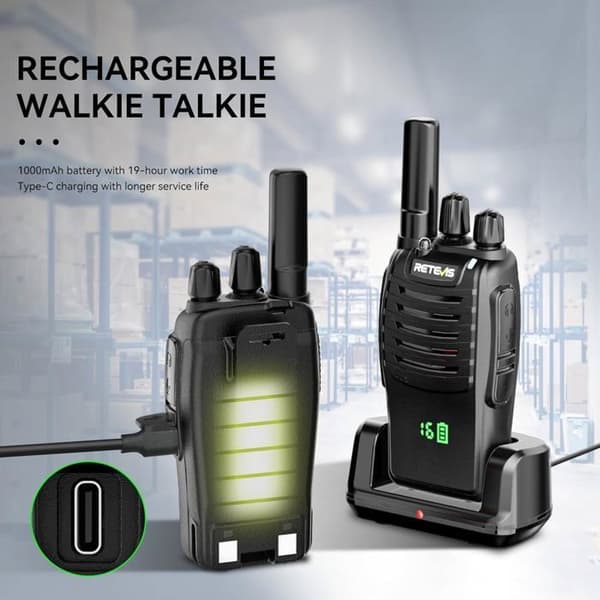 Retevis H777H Professionell Walkie Talkie, med Skärm, Typ C Laddning och USB Laddare, Lång Räckvidd PMR446, VOX, Larm (3 St)