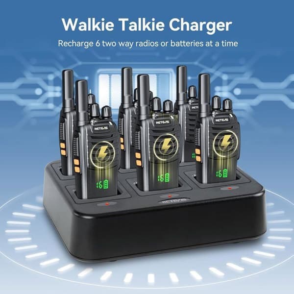 Retevis H777H Talkie-Walkie med Dold LED-skärm, VOX, 6-vägs laddare, Professionell för Supermarknad, Restaurang (6 st)