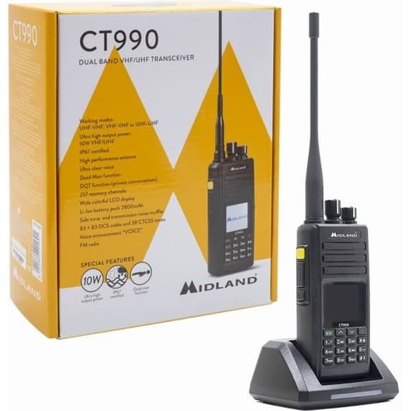 Midland CT990 Dual Band Portabel VHF/UHF PMR-radio, 144-146 och 430-440 MHz, kod C1339