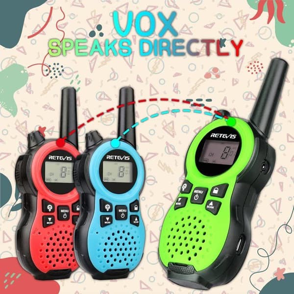 Retevis RT638 Walkie Talkie Barn, 3 Delar, Ficklampa 16 Kanaler PMR446, Leksaker Födelsedagspresenter för Barn, Familj
