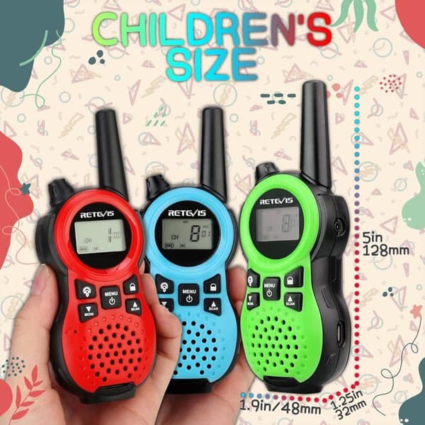 Retevis RT638 Walkie Talkie Barn, 3 Delar, Ficklampa 16 Kanaler PMR446, Leksaker Födelsedagspresenter för Barn, Familj