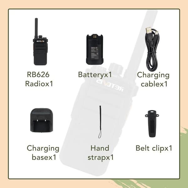 Retevis RB626 Walkie Talkie 16 kanaler, CTCSS/DCS, 2000mAh uppladdningsbar, USB-laddare, långdistans tvåvägsradio, camping