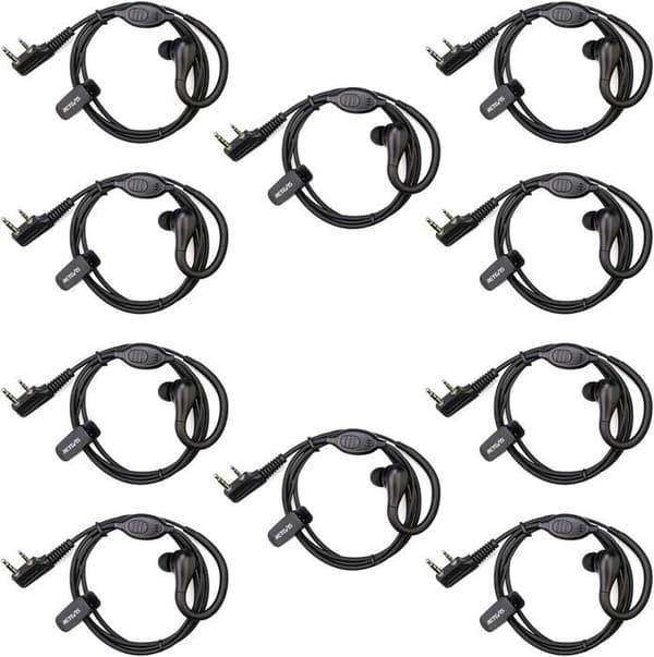 Retevis RT622 Walkie Talkie Headset, 2 Pin Single Wire Ear Hook Headset, Kompatibel RT24 RT27 BF-888S UV-5R (10 Pack)