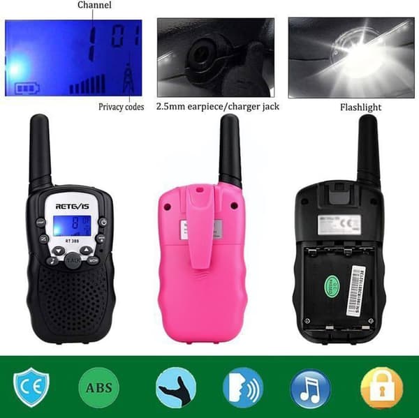 Retevis RT388 Walkie Talkie för barn, leksak, PMR446 8-kanalers VOX ficklampa 10 toner, för utomhusäventyr, camping (4 st)