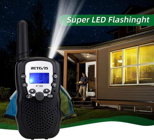 Retevis RT388 Walkie Talkie för barn, leksak, PMR446 8-kanalers VOX ficklampa 10 toner, för utomhusäventyr, camping (4 st)
