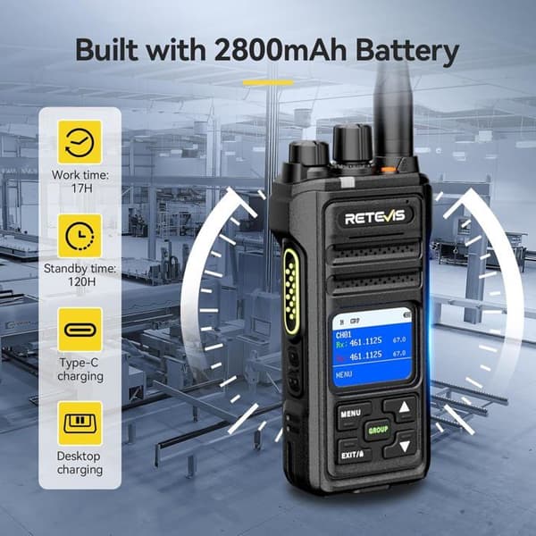 Retevis NR630S Walkie Talkie med lång räckvidd, IP67 vattentät, AI-brusreducering, 2800 mAh, LCD-skärm, med mikrofon (svart, 4-pack)