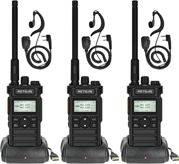 Retevis RT86S Walkie Talkie med hörlurar, långdistans tvåvägsradio, 2600mAh USB C LCD-skärm, gruppsamtal (3 delar)