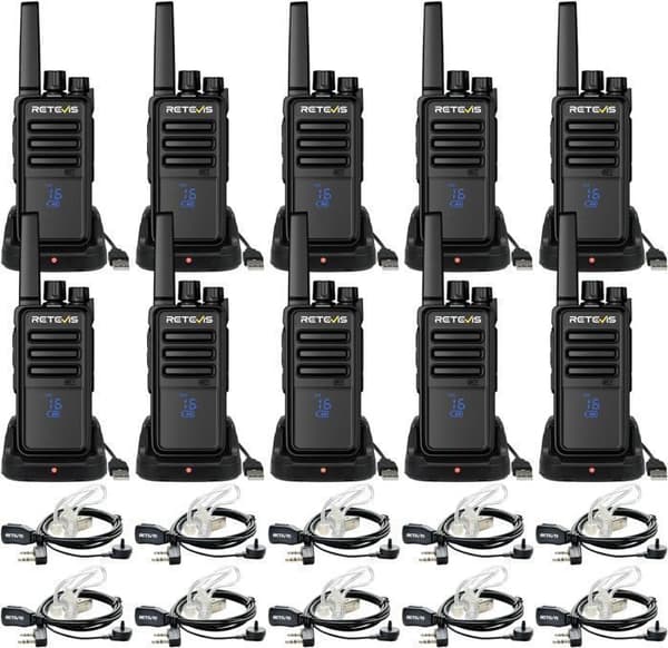 Retevis RT668H Walkie Talkie Professionell, med Dold Skärm och Hörlurar, Typ-C 1200 mah, VOX, Robust, Uppladdningsbar (10 Stycken)