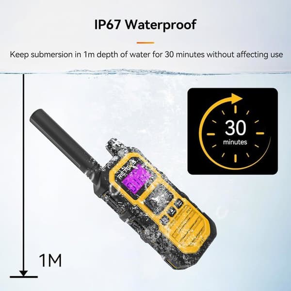 Retevis RB648 Plus Professional Walkie Talkie, IP67 vattentät tvåvägsradio, Dual PTT, 2000mAh Typ C, för industrigård