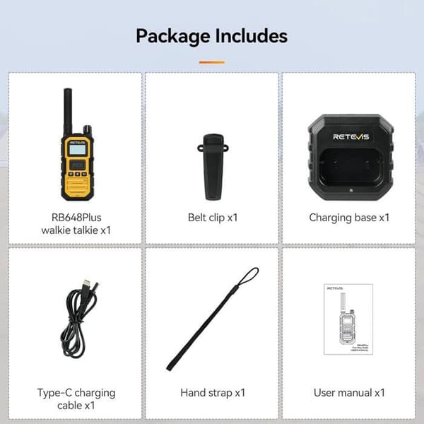 Retevis RB648 Plus Professional Walkie Talkie, IP67 vattentät tvåvägsradio, Dual PTT, 2000mAh Typ C, för industrigård
