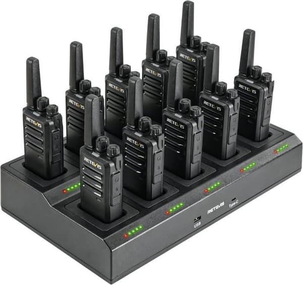 Retevis RT668 Walkie Talkie, 10 i 1 laddare, effektiv laddning, löstagbara platser, stark och robust, för skola, matsal (10 st)