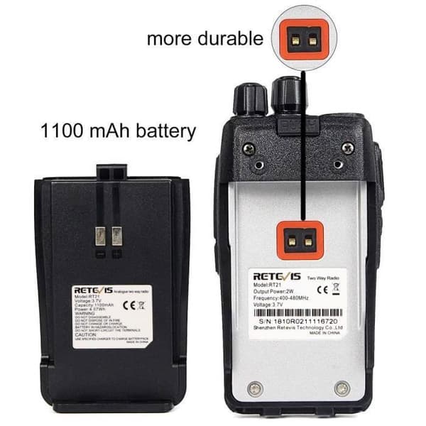 Retevis RT21 Uppladdningsbar Walkie Talkie, PMR446 Bärbar 2W 16 Kanaler CTCSS-DCS Vox TOT Scan Uppladdningsbart batteri 1100mAh (svart,5)