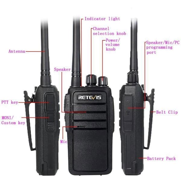 Retevis RT21 Uppladdningsbar Walkie Talkie, PMR446 Bärbar 2W 16 Kanaler CTCSS-DCS Vox TOT Scan Uppladdningsbart batteri 1100mAh (svart,5)