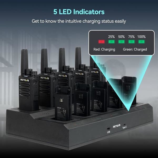Retevis RT668H Uppladdningsbar Walkie Talkie med dold skärm, läsbarhet, 10 i 1 laddare med hörlurar, för hotell, säkerhet (10 st)