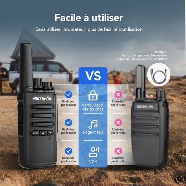 Retevis RT668B Talkies Walkies, PMR446 Radio, utan licens, VOX, 16 kanaler, CTCSS/DCS, med hörsnäcka, robust för resor, camping