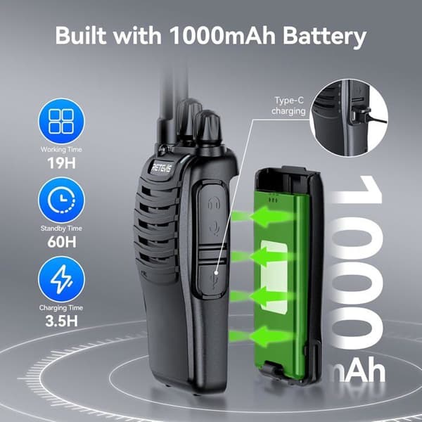 Retevis H777 Talkie Walkie Professionell, Typ-C, Nödlarm, VOX, Ficklampa, Uppladdningsbar Talkie Walkie för Skolor (10 st)