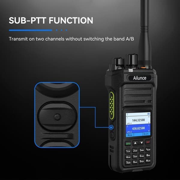 Retevis Ailunce HA1UV Radioamatör, Talkie Walkie Lång Räckvidd Vattentät IP67, Dubbelband, 2800mAh, Sub-PTT, för Nödsituationer, Jakt