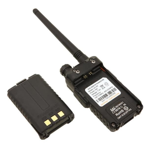 Baofeng UV-5R Walkie Talkie FM VHF/UHF-radio med Dual Band, Display, Standby och inbyggd klocka (headset tillagd, svart)