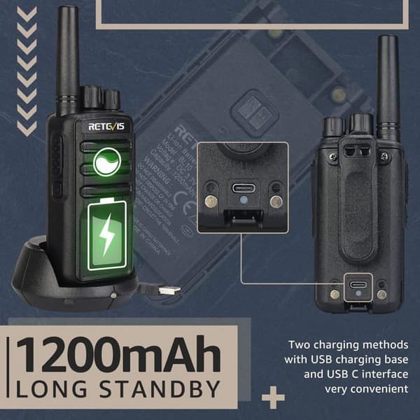 Retevis NR610 Talkie Walkie, PMR446, AI Bullerdämpning, HD Ljud, USB-C 1200mAh Uppladdningsbar, för Logistik, Fabrik (10 St)