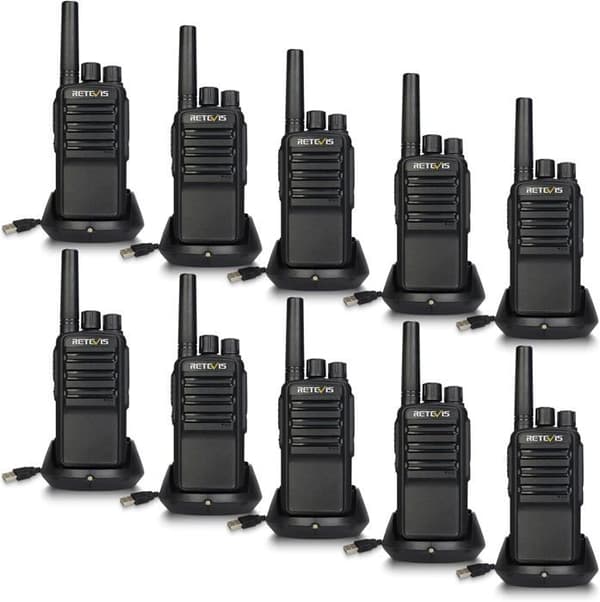 Retevis NR610 Talkie Walkie, PMR446, AI Bullerdämpning, HD Ljud, USB-C 1200mAh Uppladdningsbar, för Logistik, Fabrik (10 St)