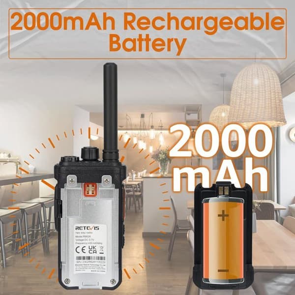 Retevis RB626 Talkie Walkie Professionell, Lång Räckvidd 2000 mAh Uppladdningsbar Talkie Walkie, Nödlarm, 16 Kanaler, Skola (5 St)
