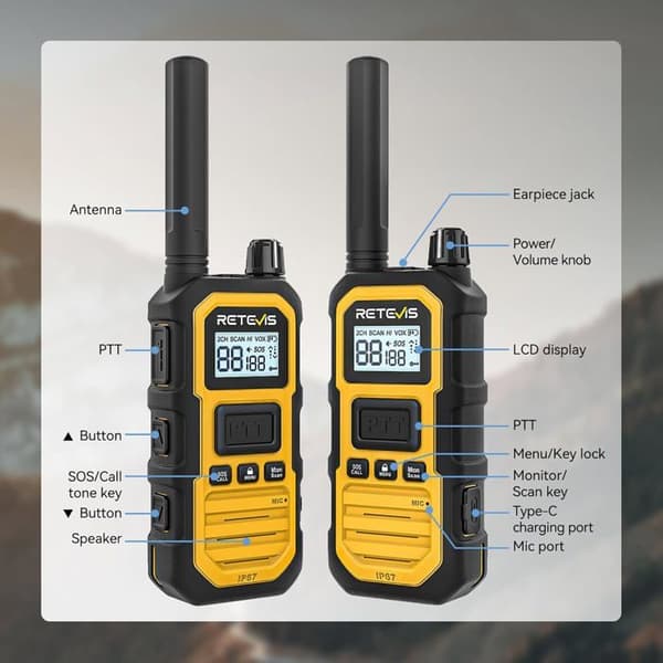 Retevis RB648P Talkie Walkie Professionell Lång Räckvidd, IP67 Vattentålig, 2000mAh Typ C, för Svåra Miljöer (4 Stycken)