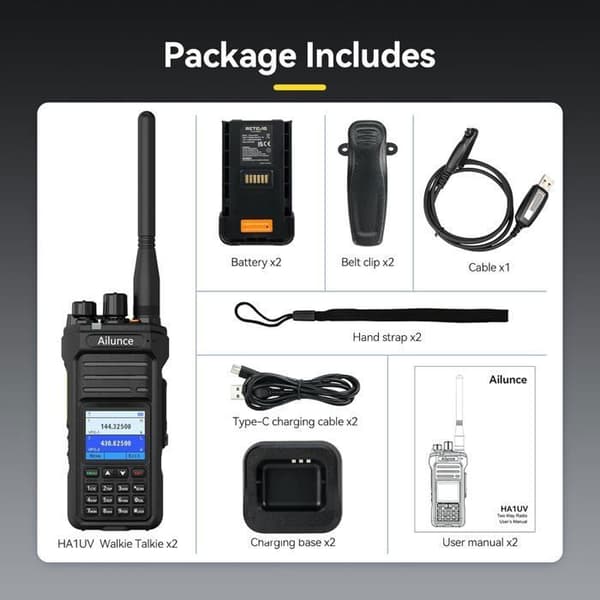 Retevis HA1UV Radioamatör, IP67 Vattentät och Dammtålig, Dubbelband, 2800mAh, Uppladdningsbar för Nödsituationer, Vandring