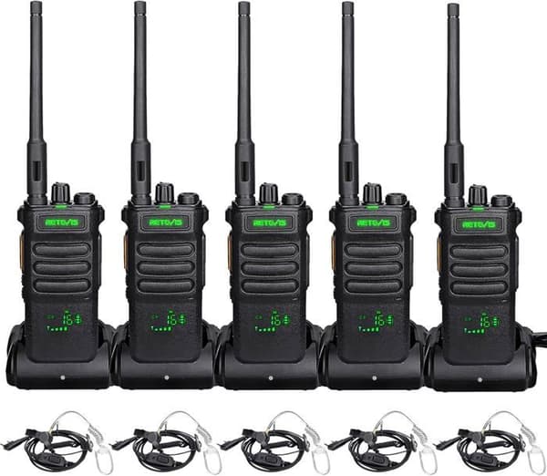 Retevis RT86 Professionell Walkie-Talkie, Lång Räckvidd bärbar med Öronpropp, Batteri 2600mAh, VOX, för Hotell, Lager (5 st)