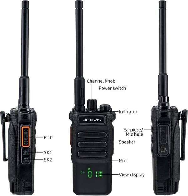 Retevis RT86 Professionell Walkie Talkie, Långräckvidds tvåvägsradio, 2600mAh Uppladdningsbar, för Logistik (3 Stycken)