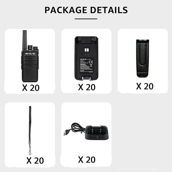 Retevis RT668 Talkie Walkie, PMR446 Återuppladdningsbar, Tyst VOX, Nödradio 2 Vägar Professionell för Hotell, Skola (20 stycken)