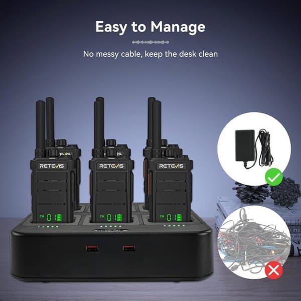Retevis RB626H Walkie Talkie Lång Räckvidd, Uppladdningsbar Walkie Talkie 2000 mAh, VOX, Nödsignal, för Säkerhet, Skola (6 St)