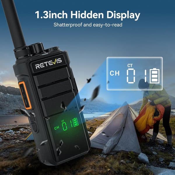 Retevis RB626H Walkie-Talkie, Professionell med Skärm, LED-Strålkastare, Laddningsbar Typ C 2000 mAh, Utomhus, Camping
