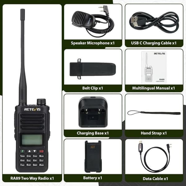 Retevis RA89 Radioamatör med Högtalar-Mikrofon, Lång Räckvidd, Vattentät IP68, 2500mAh, VFO, Uppladdningsbar Tvåvägsradio