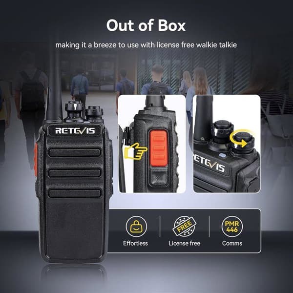 Retevis RT24 Walkie Talkie 16 Kanaler CTCSS/DCS Squelch VOX Walkie Talkies Uppladdningsbara Högtalare och hörlurar (Svart, 5 Par)