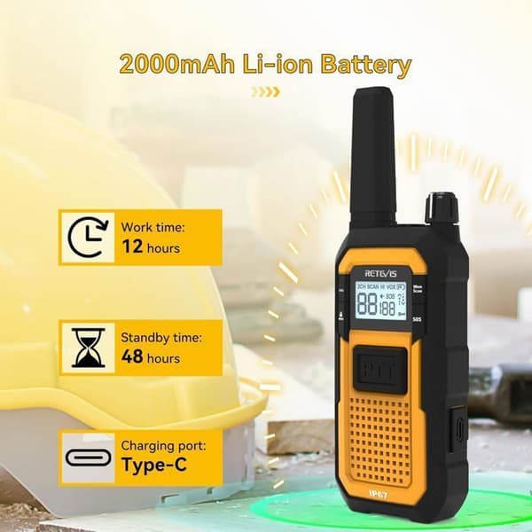 Retevis RB648 Talkie Walkie Lång räckvidd, IP67, Uppladdningsbar, Dubbel PTT, Robusta PMR Radio för Vuxna, Industrier (6 Stycken)