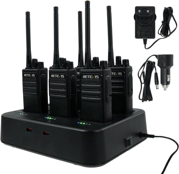 Retevis RT617 Talkie Walkie Professionell, Effektiv Laddning, Avtagbar Fack, Laddningsindikator, VOX, för Kyrka, Tillverkare (6 Stycken)