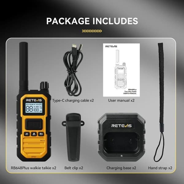 Retevis RB648P Walkie Talkie Lång Räckvidd, Vattentät Tvåvägsradio IP67, 2000mAh, Nödalarm, för Camping, Vandring