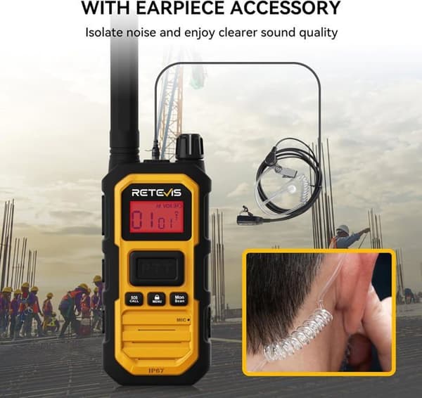 Retevis RB648P Walkie Talkie Robust, Walkie-Talkie Lång Räckvidd med Hörlurar, Vattentät IP67, 2000 mAh, för Industri (4 Stycken)