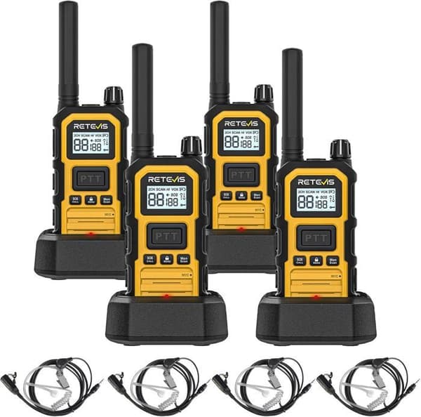 Retevis RB648P Walkie Talkie Robust, Walkie-Talkie Lång Räckvidd med Hörlurar, Vattentät IP67, 2000 mAh, för Industri (4 Stycken)