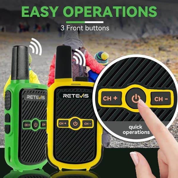 Retevis RT15 Mini Walkie Talkies Återuppladdningsbara Pmr446, Händer Fria Vox, 1000mAh, för Camping, Skolan, Hemspel (Grön Gul)