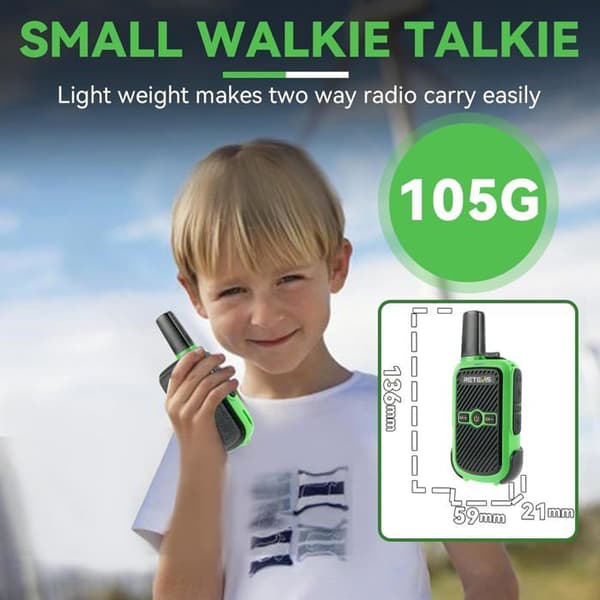Retevis RT15 Mini Walkie Talkies Återuppladdningsbara Pmr446, Händer Fria Vox, 1000mAh, för Camping, Skolan, Hemspel (Grön Gul)