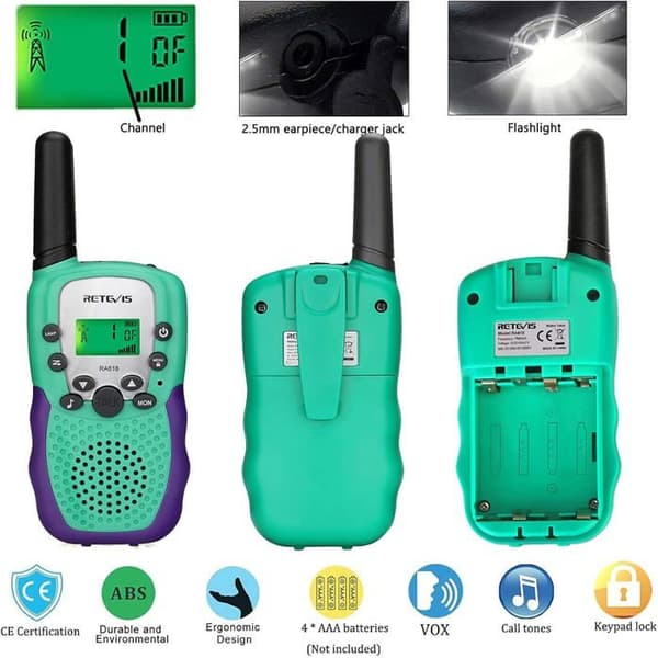 Retevis RA618 Talkie Walkie Barn, Presentleksaker för 3-12 År, 8 Kanaler VOX Lampa, Påskpresenter till barn (Grön)