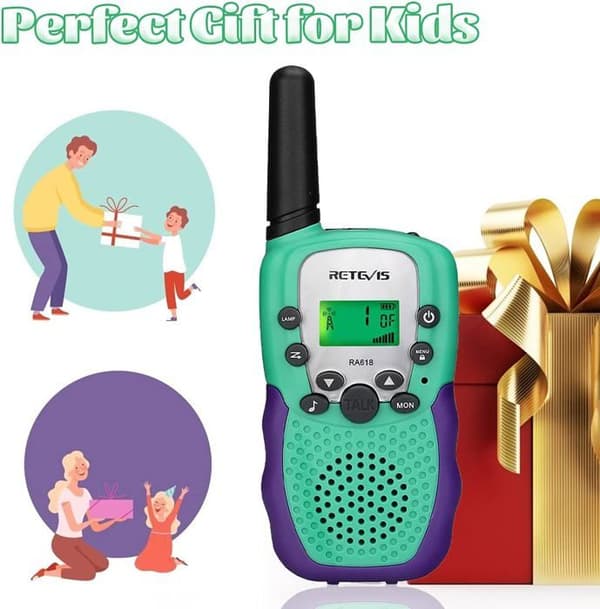 Retevis RA618 Talkie Walkie Barn, Presentleksaker för 3-12 År, 8 Kanaler VOX Lampa, Påskpresenter till barn (Grön)