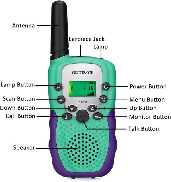 Retevis RA618 Talkie Walkie Barn, Presentleksaker för 3-12 År, 8 Kanaler VOX Lampa, Påskpresenter till barn (Grön)
