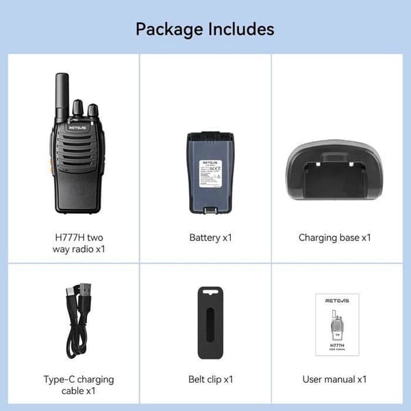 Retevis H777H Talkie Walkie Dold Display, Enkelt Klick Parning, USB-C, Nödsignal och Ficklampa, för Camping, Cykling